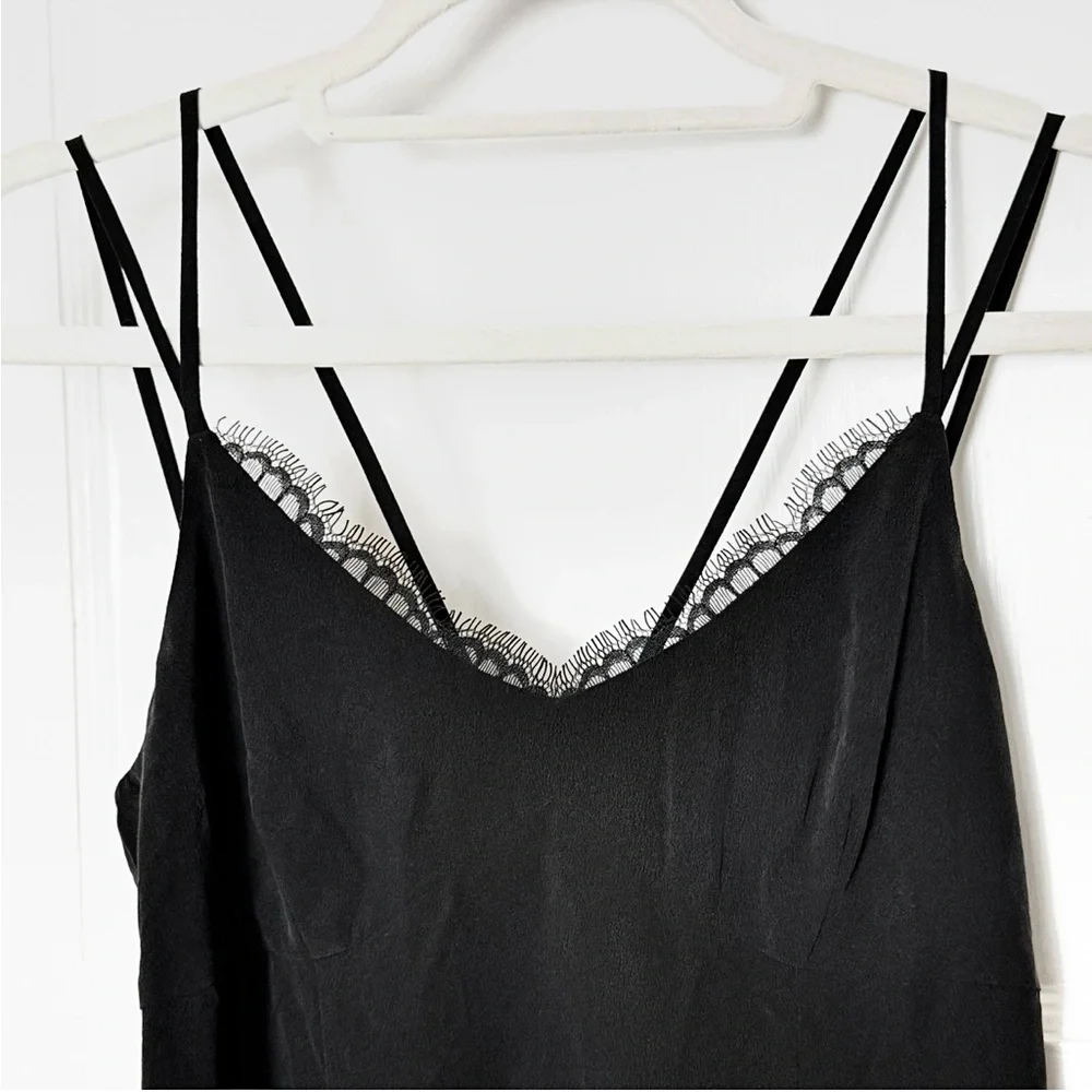 NWT LAGENCE Silk Crepe De Chine Sleeveless Lace Trim V-Neck Strappy Slip Dress S - Picture 3 of 4